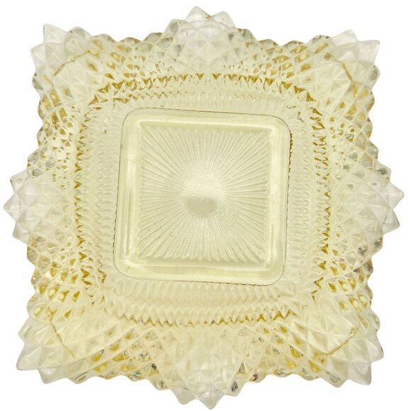 Vintage Square Clear & Yellow Diamond Cut Glass Bowls Set Of 2 - Picture 3 of 5